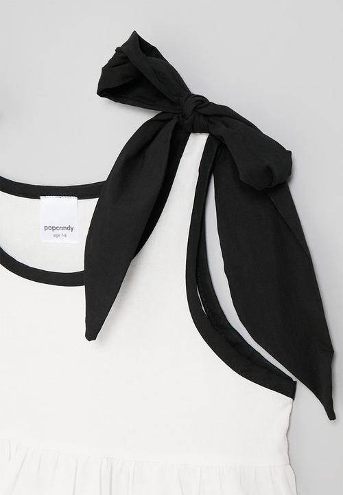 Pop Candy - Contrast rib top with shoulder bows - black/white