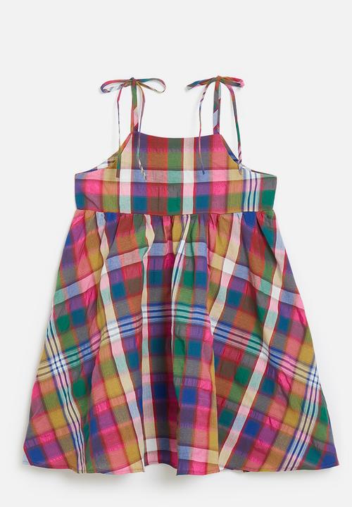 Pop Candy - Madras plaid babydoll dress - multi