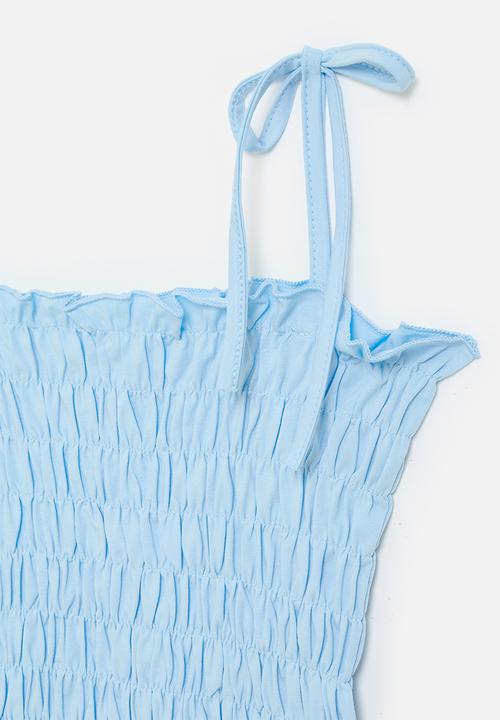 Pop Candy - Shirred top with shoulder ties - blue