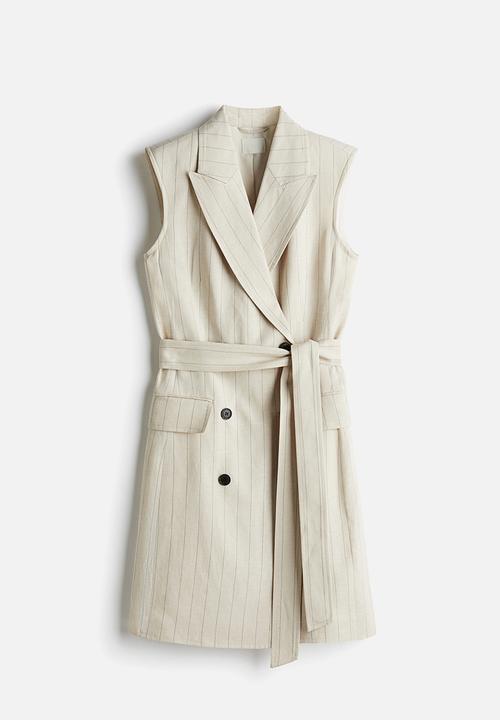 H&M - Linen-blend blazer dress - light beige pinstriped - 1212380005