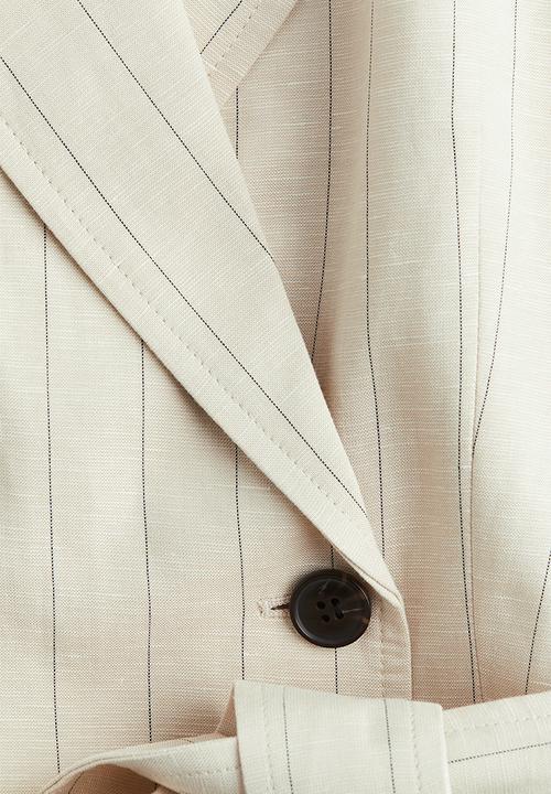 H&M - Linen-blend blazer dress - light beige pinstriped - 1212380005