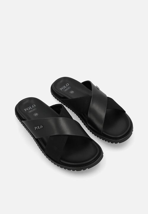 POLO - Cross Strap Jacquard  Sandal  - Black