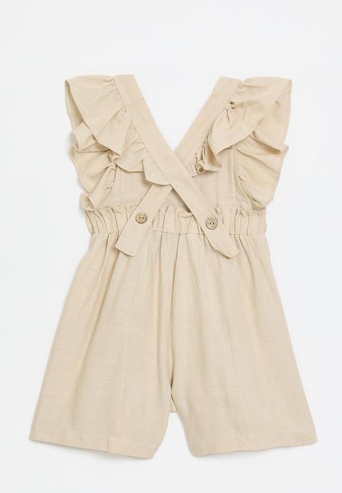 Pop Candy - Frill sleeve playsuit - beige