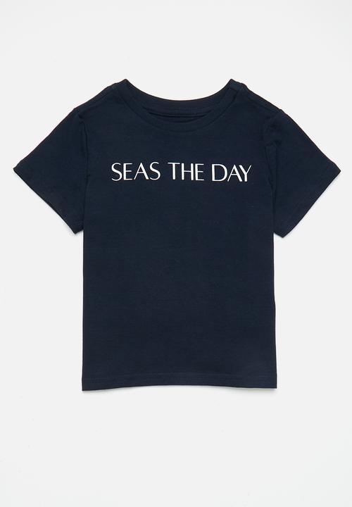 Pop Candy - 2 pack graphic & slogan tee - white/navy
