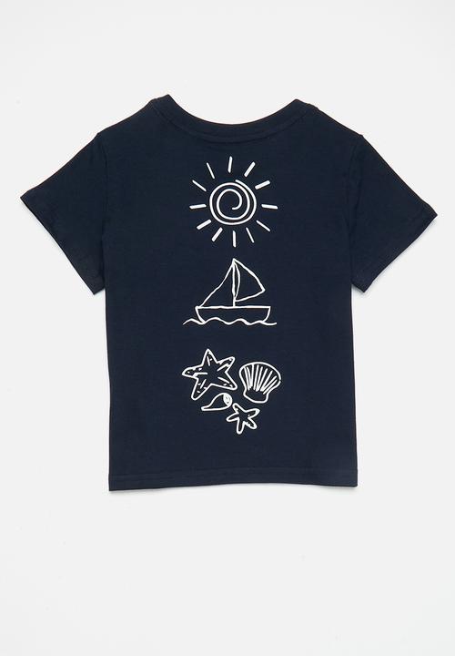 Pop Candy - 2 pack graphic & slogan tee - white/navy