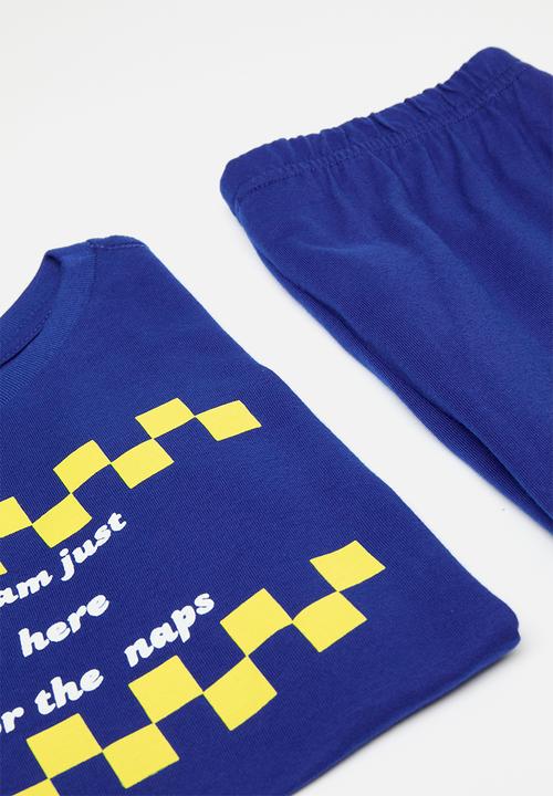 Pop Candy - Pj set with placement print & slogan - royal blue/yellow