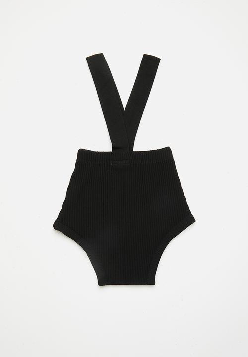 Pop Candy - Rib knit suspender shorts - black