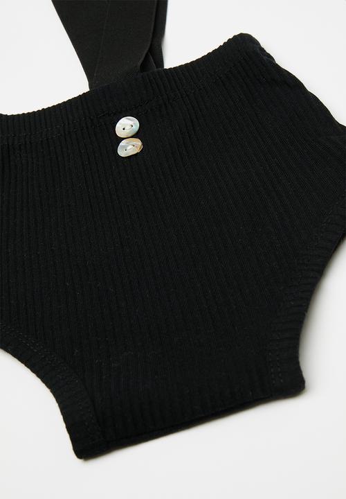 Pop Candy - Rib knit suspender shorts - black