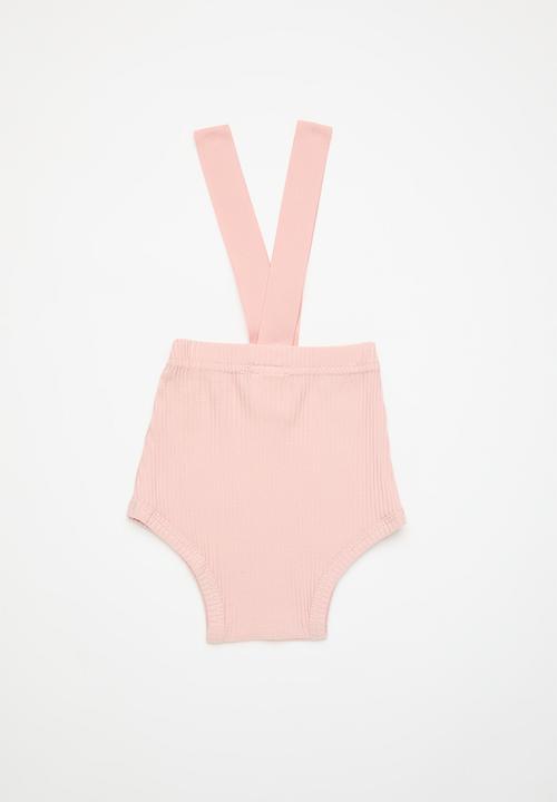 Pop Candy - Rib knit suspender shorts - pink
