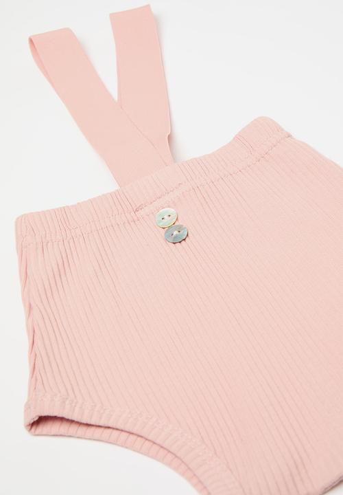 Pop Candy - Rib knit suspender shorts - pink