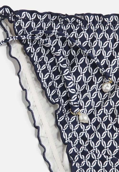 H&M - Tie tanga bikini bottoms - navy blue patterned 
