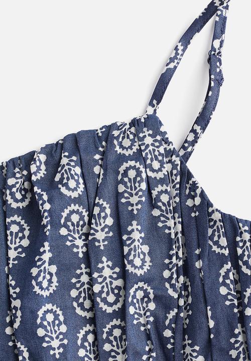 H&M - Cropped strappy top - dark blue patterned