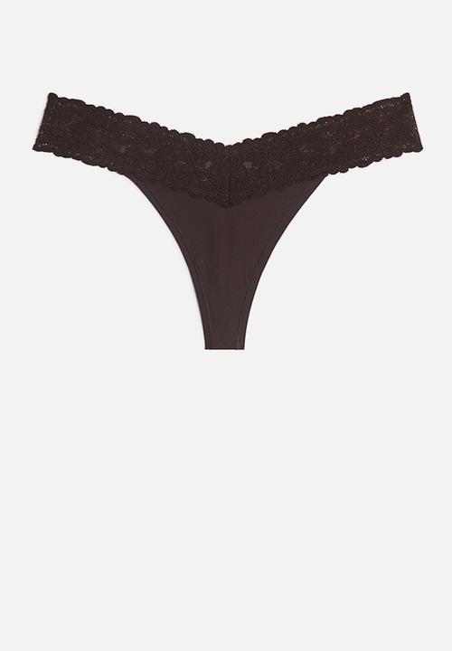H&M - 3 pack microfibre and lace thong briefs - dark brown