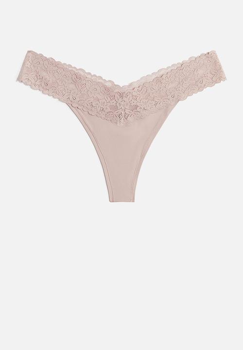 H&M - 3 pack microfibre and lace thong briefs - light dusty pink