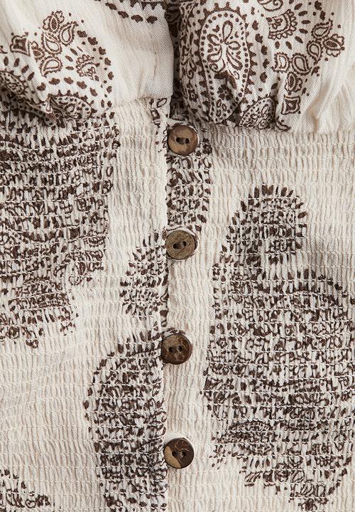 H&M - Gathered corset top - cream paisley-patterned 