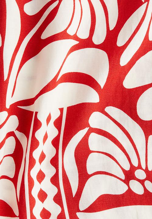 H&M - Linen-blend trousers - bright red patterned