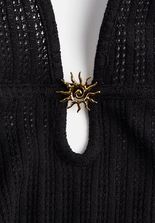 H&M - Embellished pointelle-knit dress - black