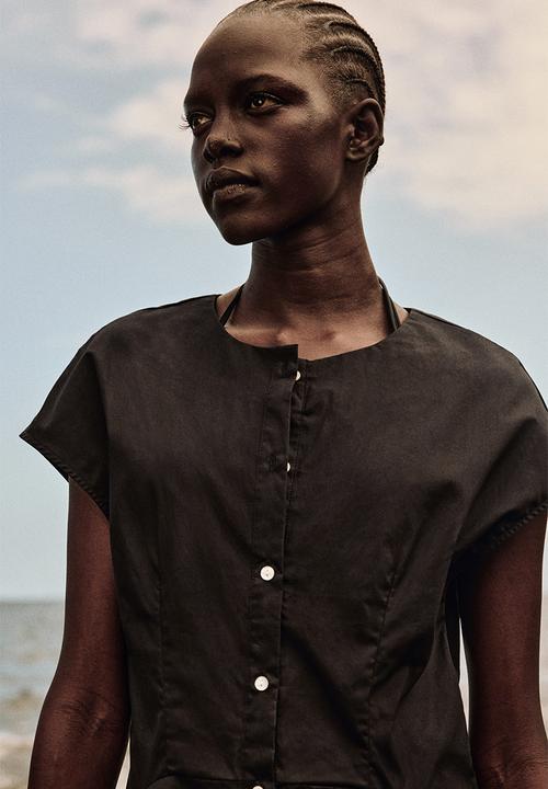 H&M - Button-front cotton dress - black