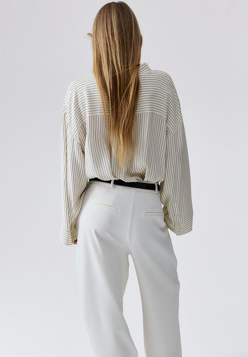 H&M - Oversized viscose blouse -  cream/striped 