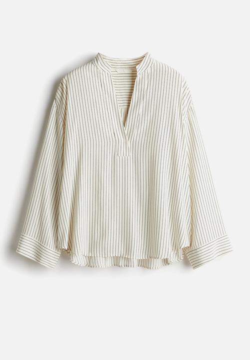 H&M - Oversized viscose blouse -  cream/striped 