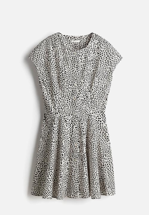 H&M - Button-front cotton dress - white & leopard print
