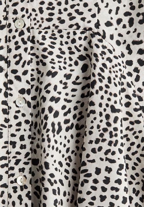 H&M - Button-front cotton dress - white & leopard print