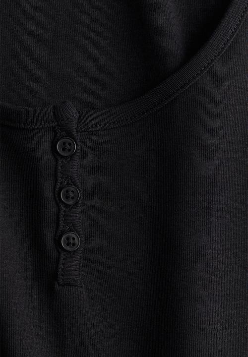 H&M - Button-top scoop-neck T-shirt - black