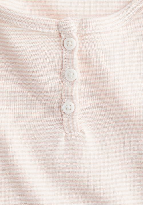 H&M - Button-top scoop-neck T-shirt - light pink/striped