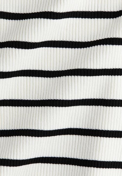 H&M - Rib-knit off-the-shoulder top - white striped