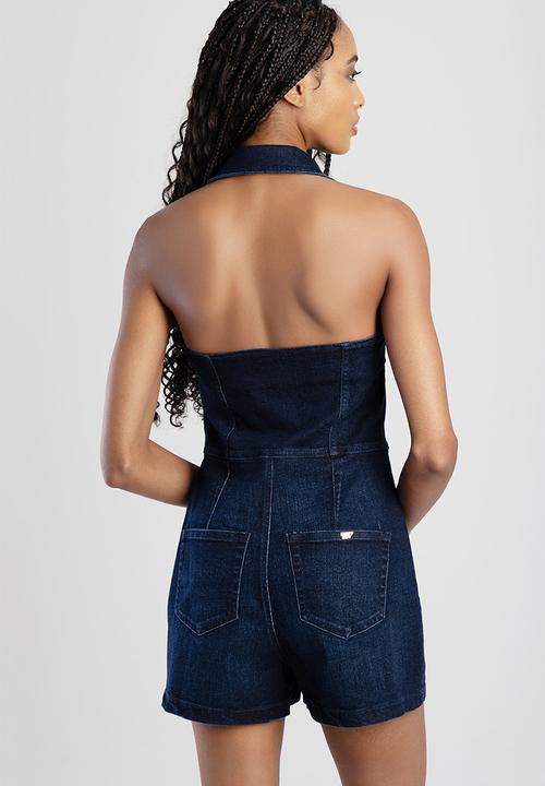 SISSY BOY - Collared, Open Back Playsuit With Front Zip - Dark Vintage