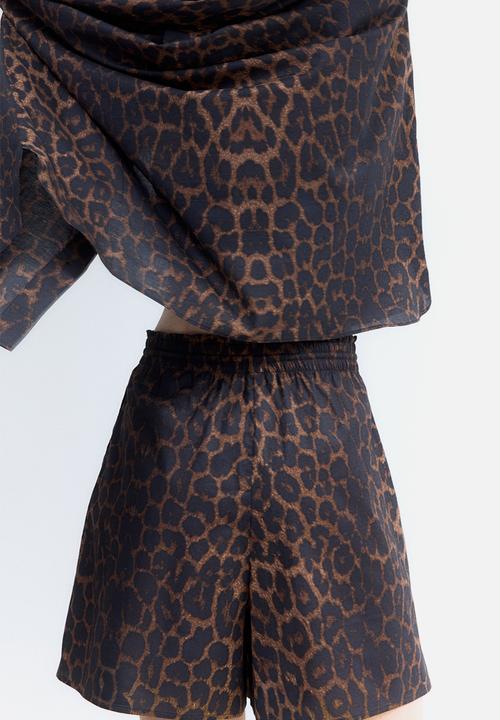 H&M - Printed drawstring shorts - brown leopard print