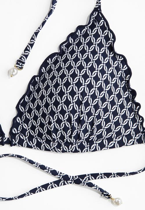 H&M - Push-up triangle bikini top - navy blue/patterned 