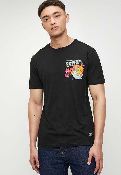 Brave Soul - Ramen Print T-Shirts - Jet Black