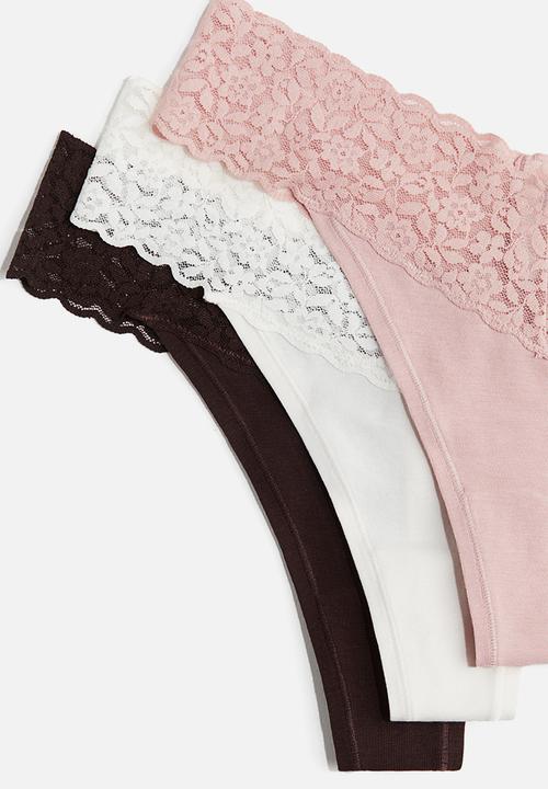 H&M - 3-pack cotton and lace thong briefs -  light pink