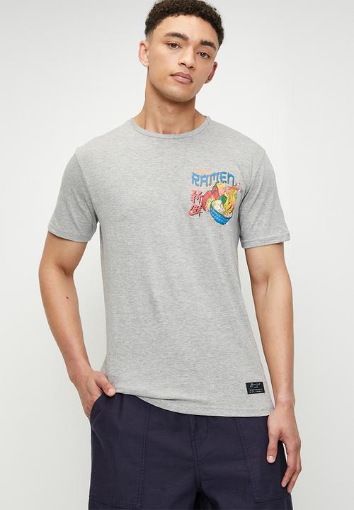 Brave Soul - Ramen Print T-Shirts - Light Grey Marl