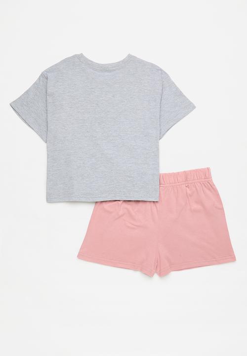 Pop Candy - Pj set with slogan & graphic print - grey/pink