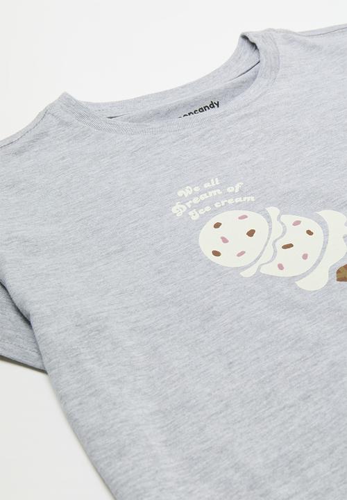Pop Candy - Pj set with slogan & graphic print - grey/pink