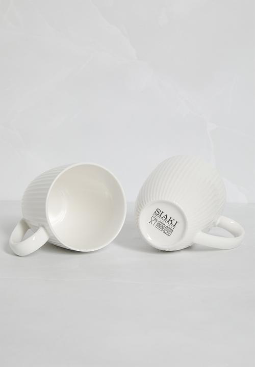 Excellent Houseware - Embossed porcelain mug  set of 4 - white