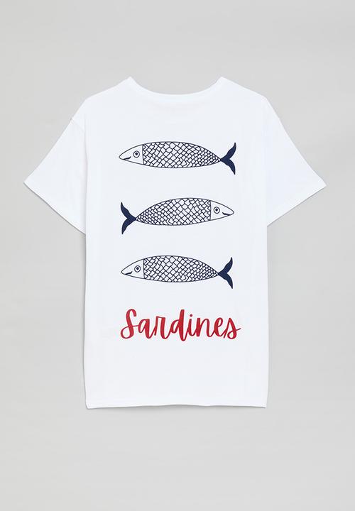 Pop Candy - Placement & graphic print tee - white/navy/red/sardines
