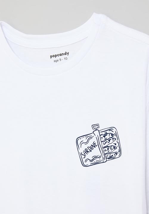 Pop Candy - Placement & graphic print tee - white/navy/red/sardines