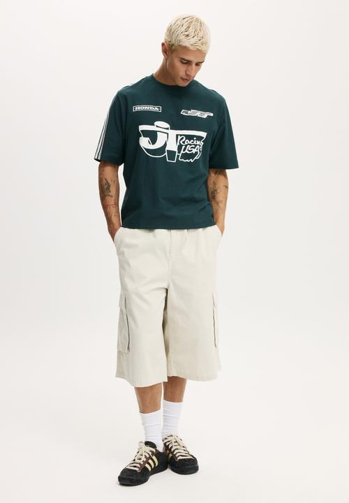 Cotton On - Cropped fit honda x jt racing Tshirt -lcn hon deep sea teal / jt x hon