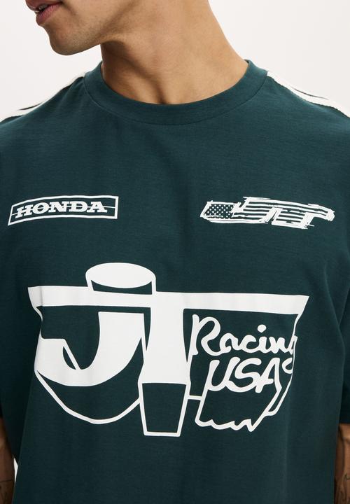 Cotton On - Cropped fit honda x jt racing Tshirt -lcn hon deep sea teal / jt x hon