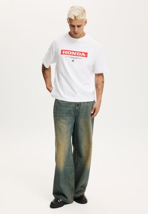 Cotton On - Cropped fit honda x jt racing T-shirt -lcn hon white / honda 