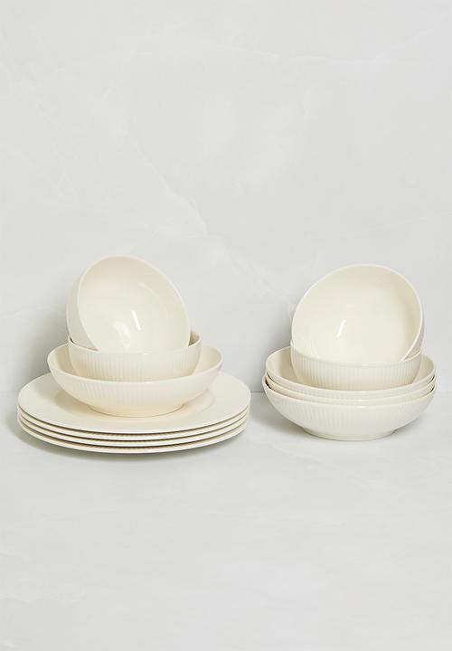 Excellent Houseware - Embossed porcelain pasta bowl set of 4 - white