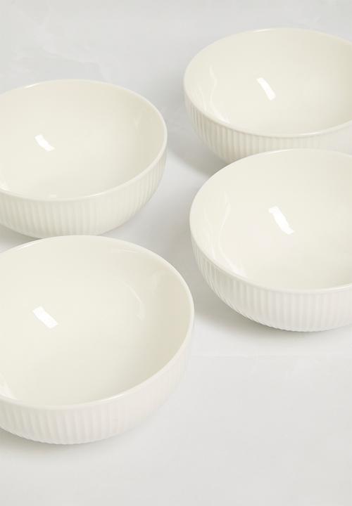 Excellent Houseware - Embossed porcelain cereal bowl set of 4 - white