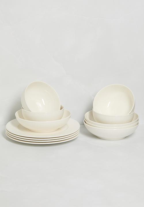 Excellent Houseware - Embossed porcelain cereal bowl set of 4 - white
