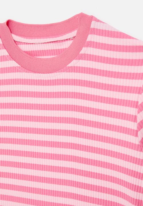 Pop Candy - Rib knit tee - pink stripes