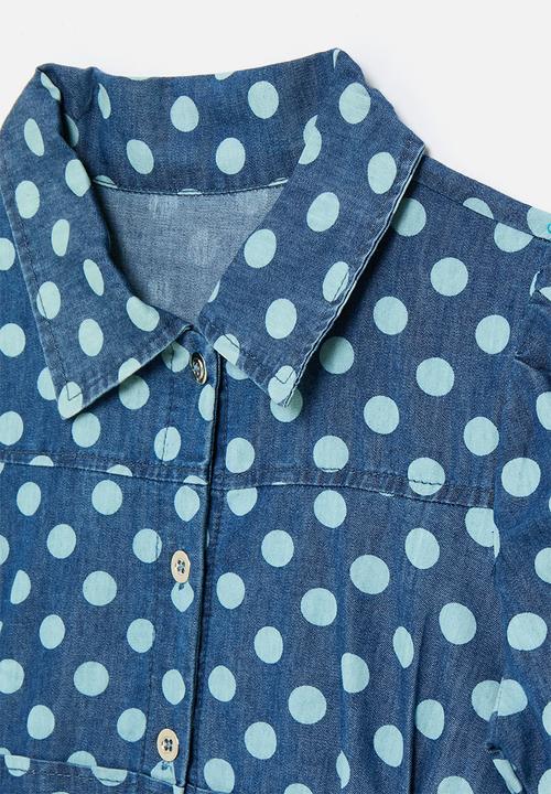 Pop Candy - Blue polka dot denim shirt dress - blue
