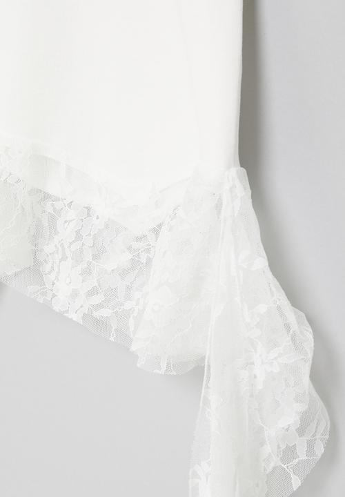 Pop Candy - Cascade lace frill tee with mini bow graphic -white