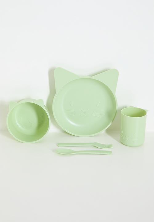 cat dinnerware set - green
